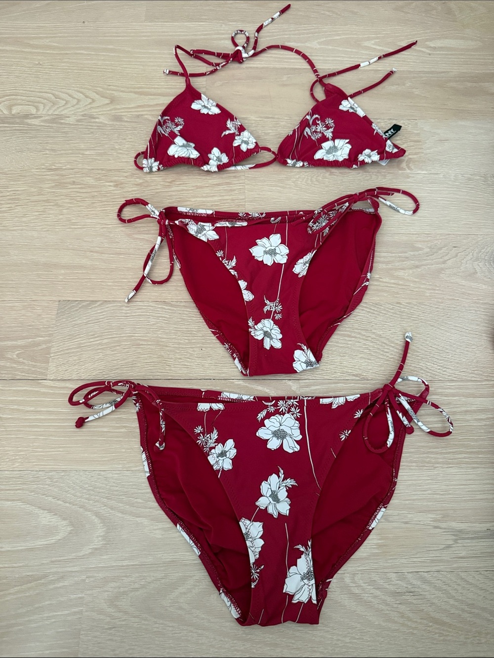 Red Floral Tie-Side Bikini Set